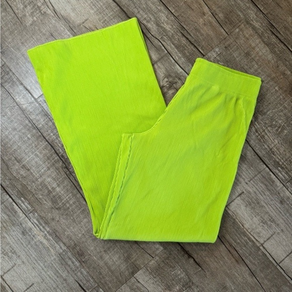 LA Hearts PacSun Neon Lime Green Micro Pleated Wide Leg Lounge Pants Small